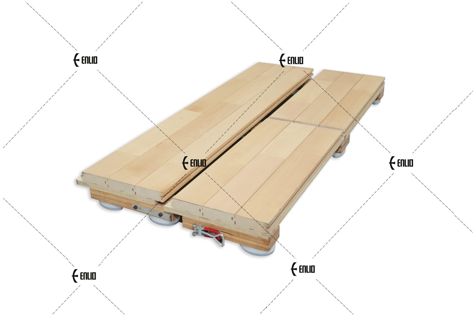 Portable maple sports flooring system for professional basketball courts by ENLIO USA